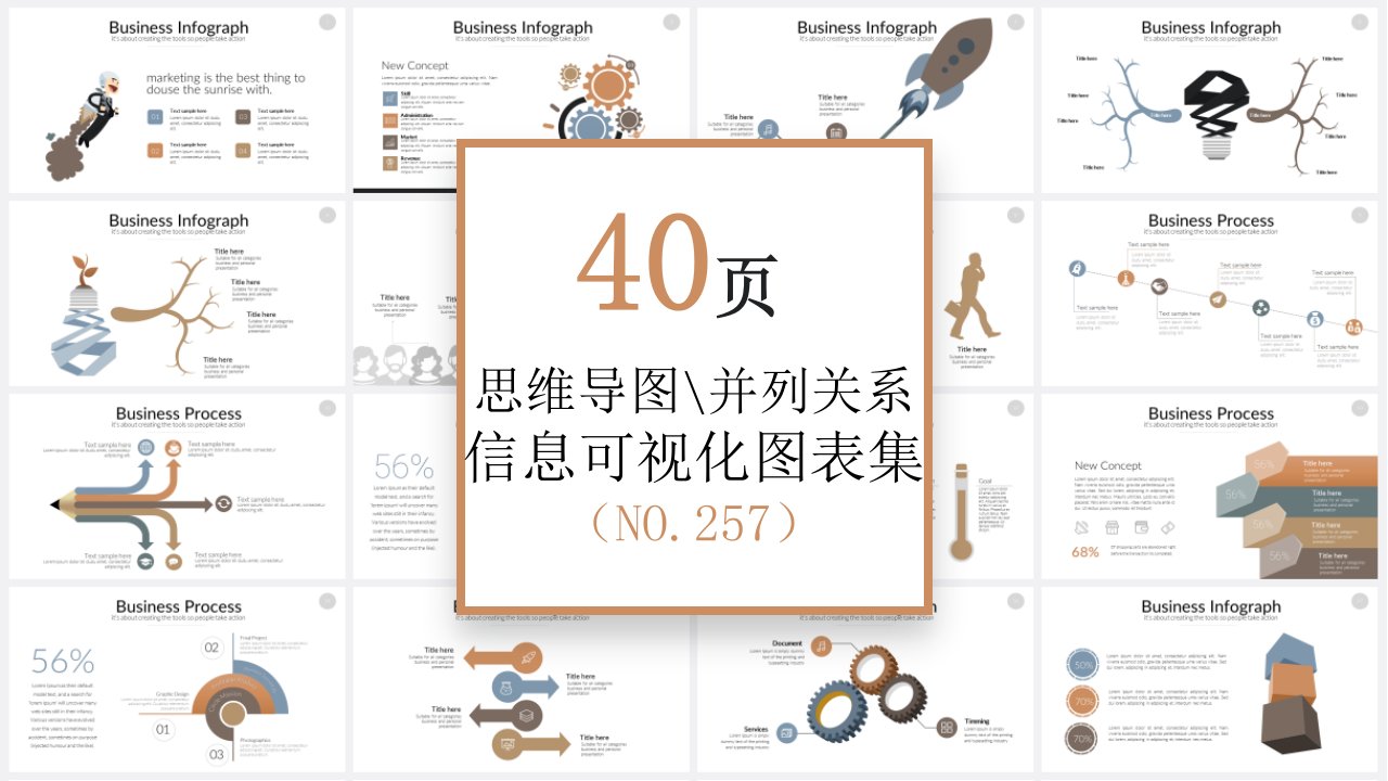 40页 NO.257 思维导图并列信息可视化PPT图表