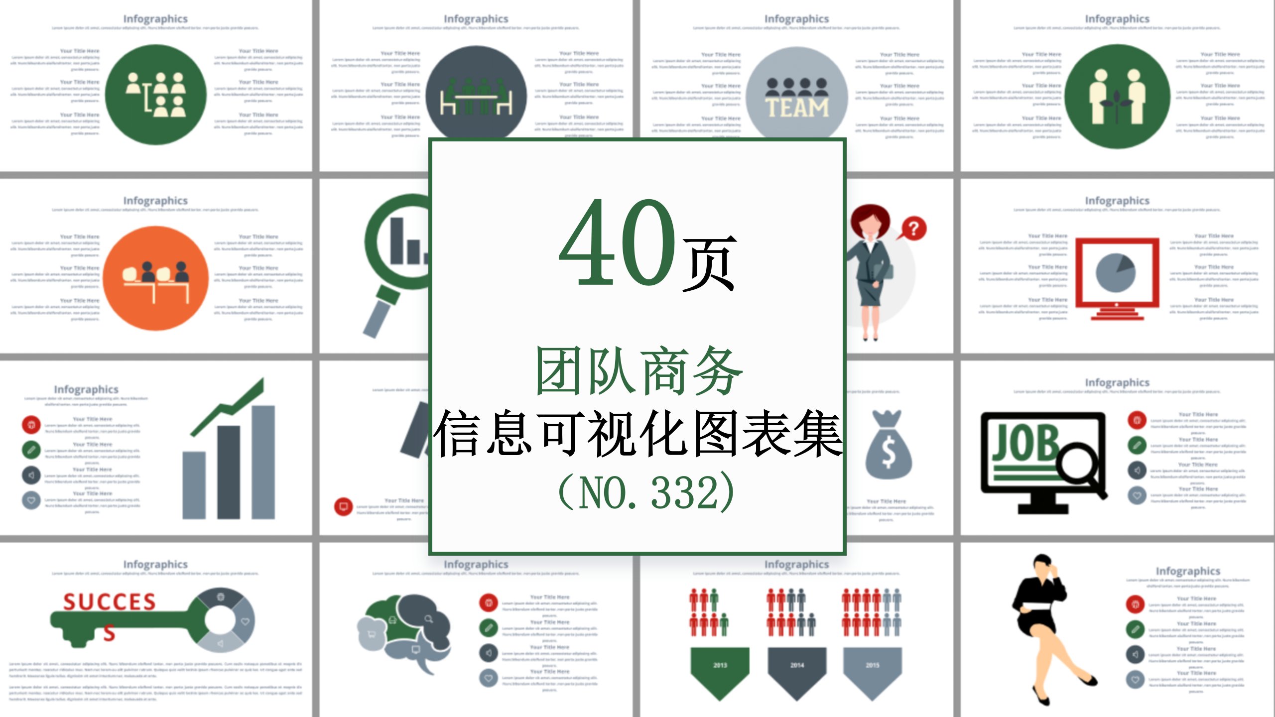 40页 NO.332 商业团队图标信息可视化PPT图表