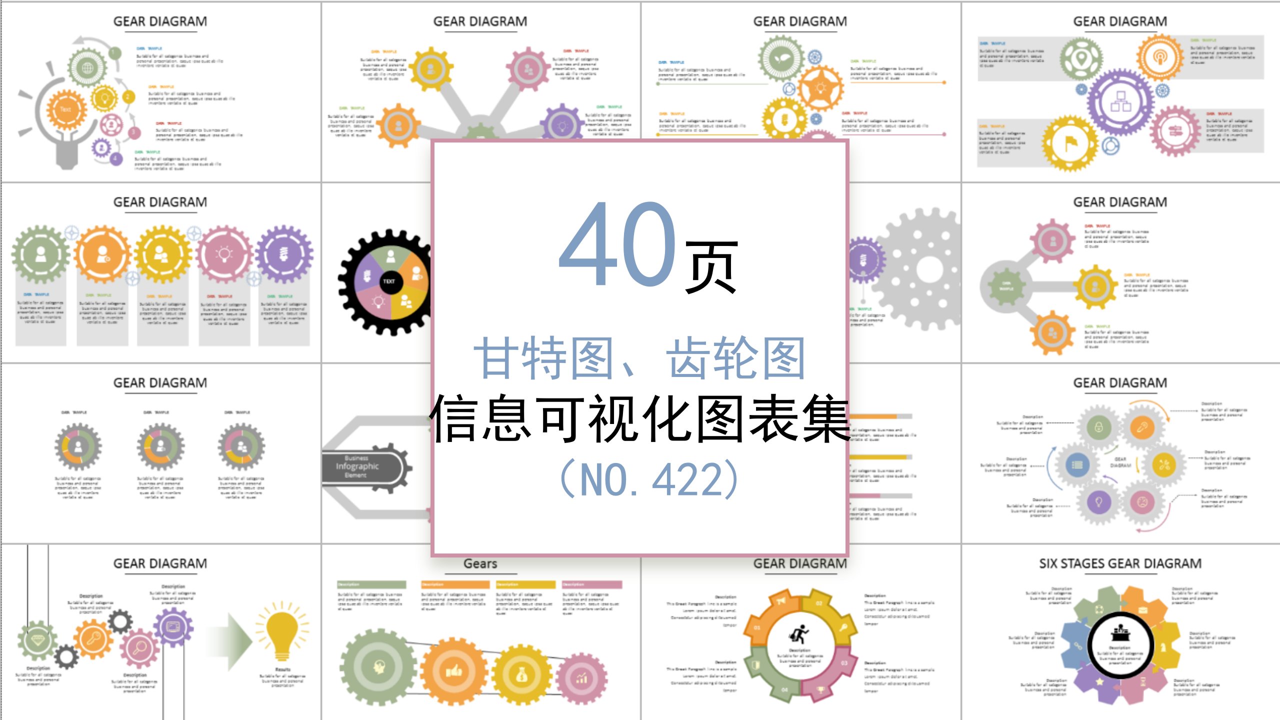 40页 NO.422 甘特图齿轮图信息可视化PPT图表